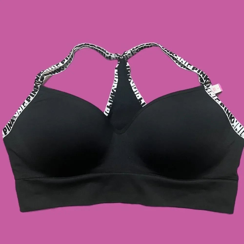 Victorias Secret Pink Sport Lightly Lined Padded Gym Yoga Bralette Bra Black L